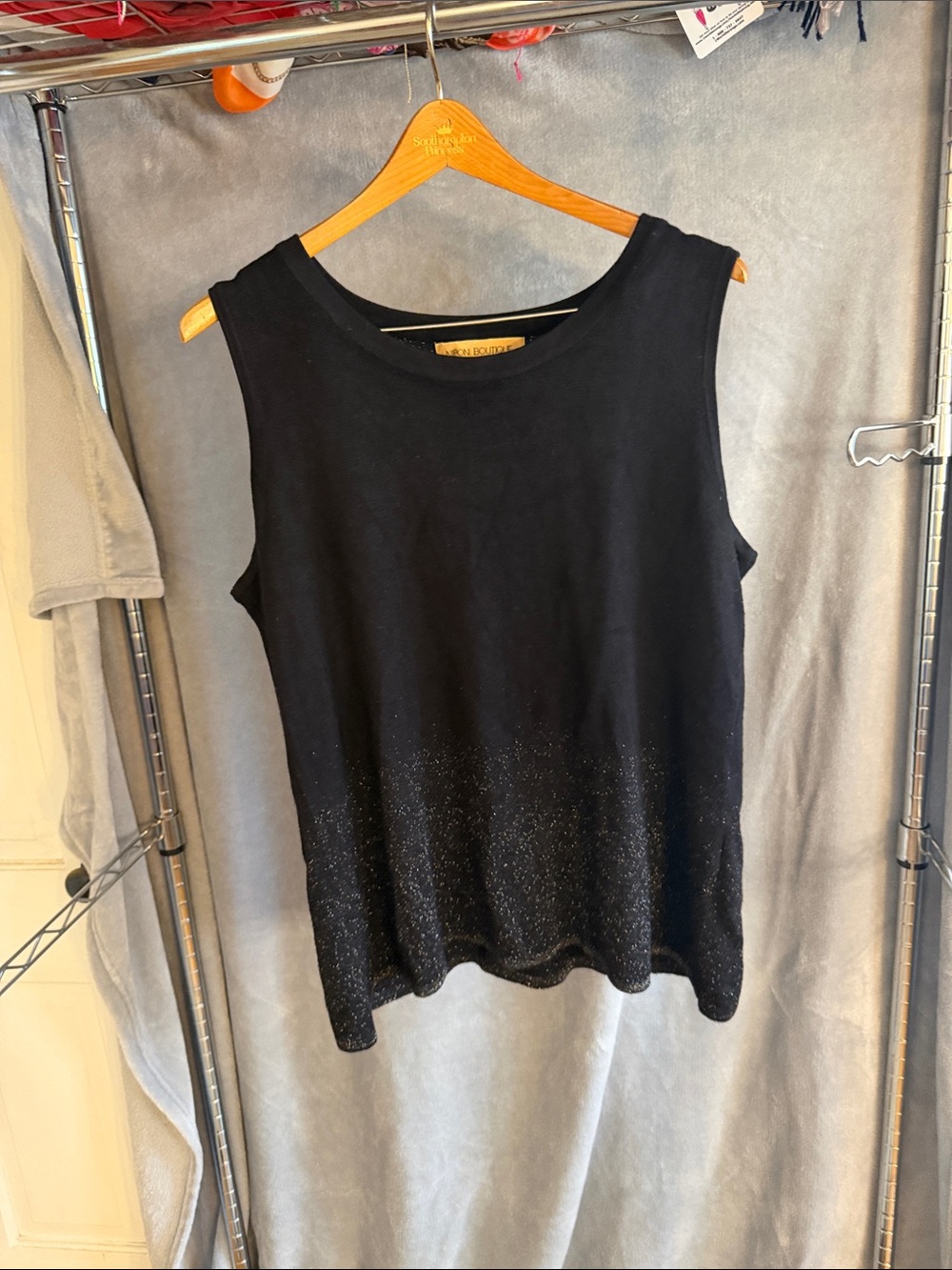 Nipon Boutique Black Sleeveless Tank with Subtle Glitter Hem